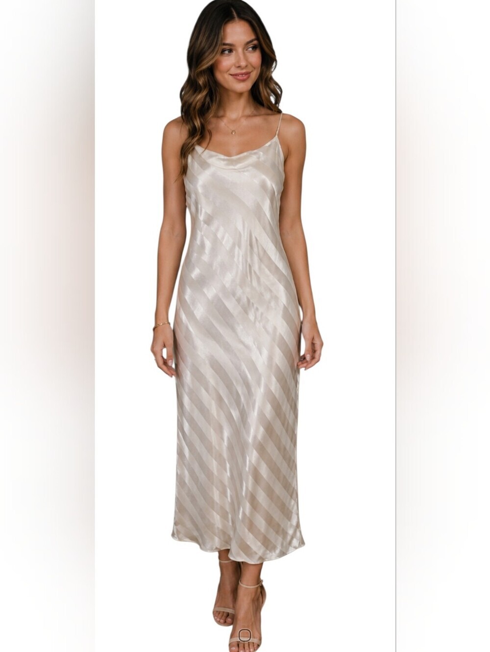 Vintage Victoria's Secret NWT Satin Bias Slip Dress Ivory Stripe M Deadstock